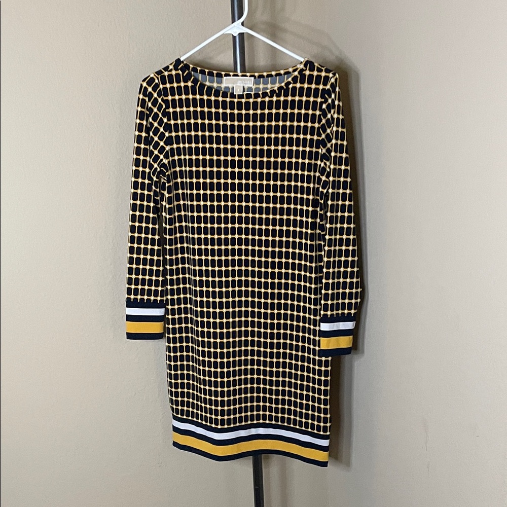 Michael Kors Black and Gold Checkered Dress